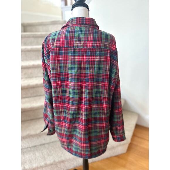 L.L. Bean Red, Green, Blue Plaid Fleece Lined Button Down (Large TALL) - Picture 3 of 7